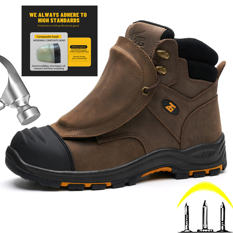 Leather Work Fabric - Genuine leather Work Safety Boots Men
