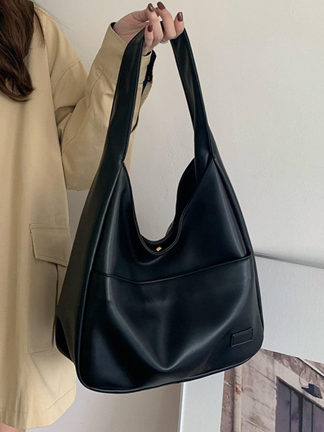 Leather Work Handbags For Women - Snap Button Hobo Bag For Teen