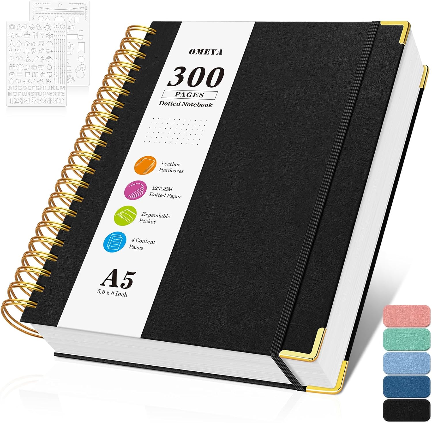 Leather Work Notebook - A5 Dotted Journal Spiral Notebook with