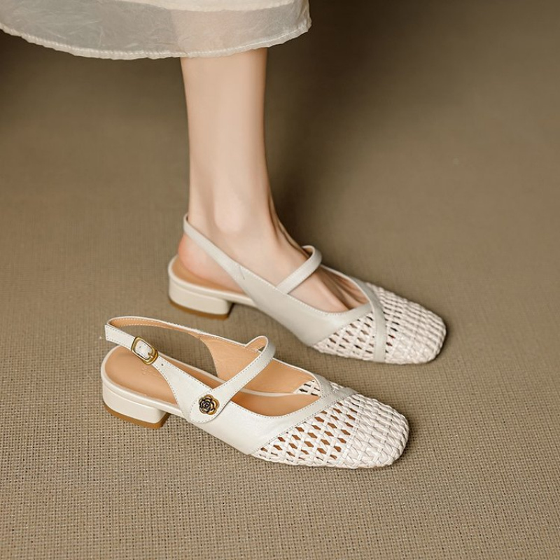 Leatherwork Belt - Women's Closed Toe Sandals Woven Hollow