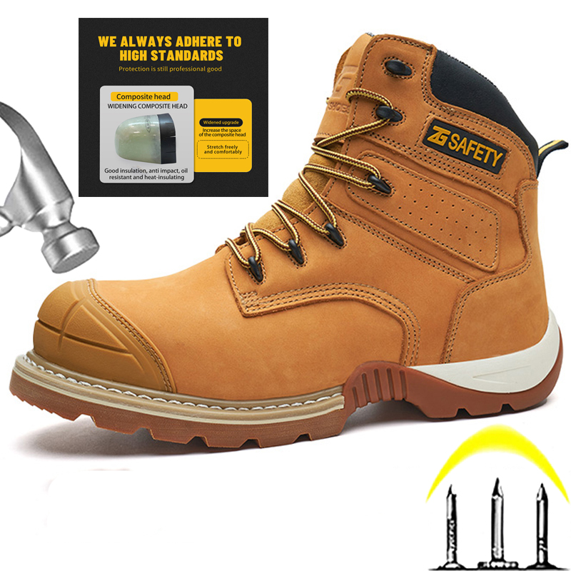 Leather Work Fabric - Cowhide Work Boots genuine leather Safety