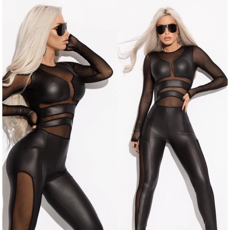 Leather Work Pants - Hot Girl Black Pu Jumpsuits for