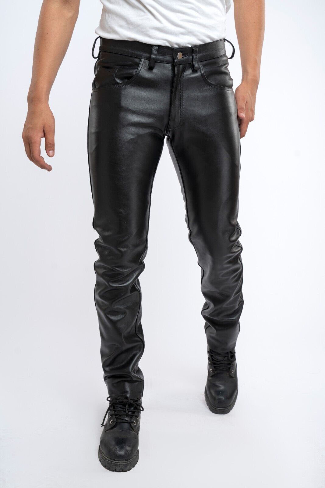 2023Men Leather Pants Slim PU  – Leather Work Pants Bewertung und Preis