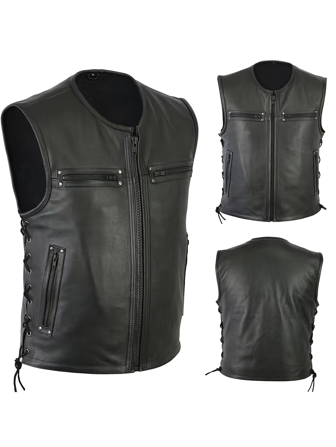 Men Solid Color Vest Motorcycl – Leather Work Vest For Men Bewertung und Preis