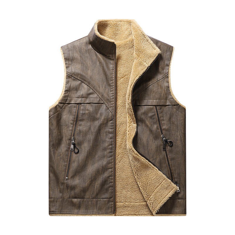 Autumn and Winter New Plush PU – Leather Work Vest For Men Bewertung und Preis