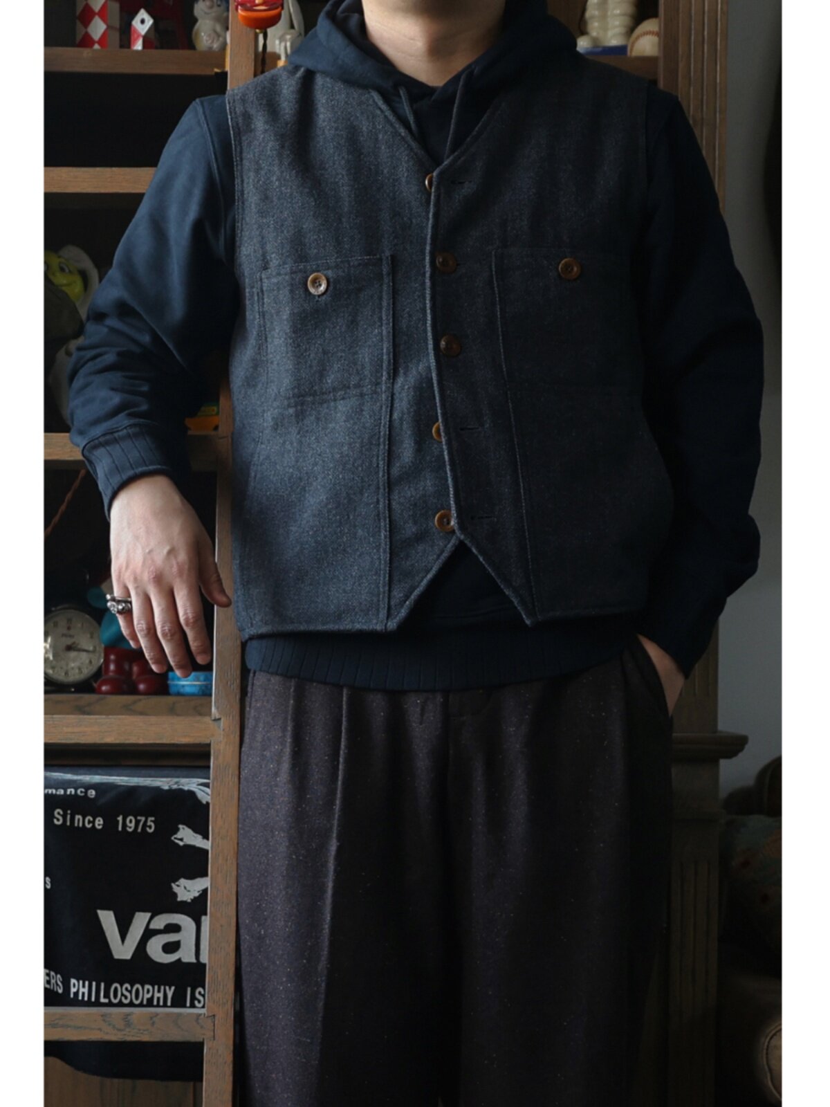 Secondorder FW24 Vintage Wool  – Leather Work Vest For Men Bewertung und Preis