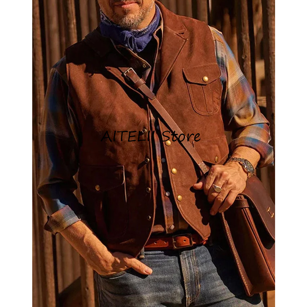 Gilet Men Single-breasted Vest – Leather Work Vest For Men Bewertung und Preis