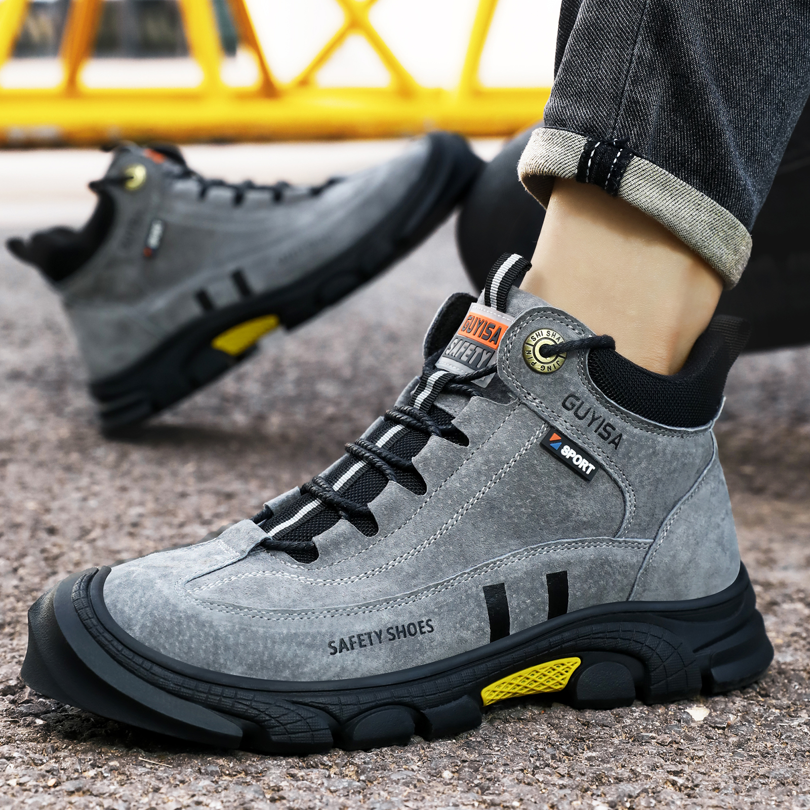 Men's work shoes with rubber s – Leather Work Fabric Bewertung und Preis